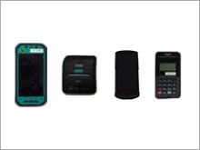 「第8次NEKOシステム」のSD携帯端末（左から、タブレット、プリンタ、携帯電話、カード決済端末）