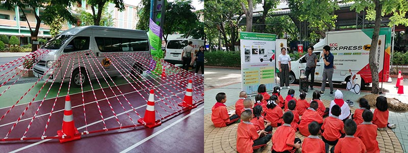 子ども交通安全教室に使用する車両 タイで子ども交通安全教室に参加する子ども達