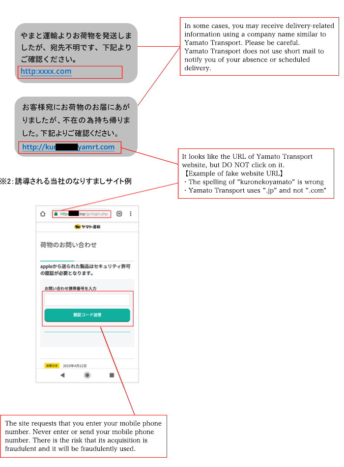 Example fraudulent SMS message